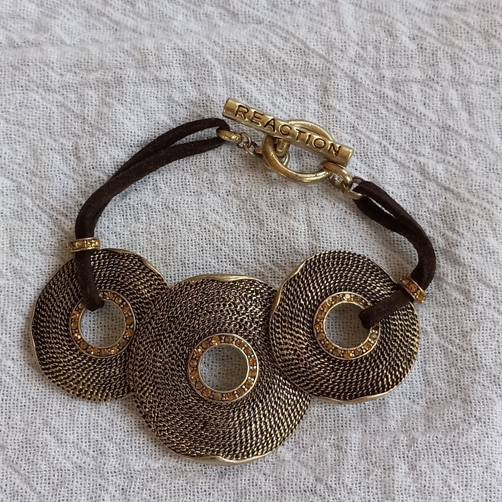 Reaction Kenneth Cole Gold Tone & Brown Suede Leather Bracelet